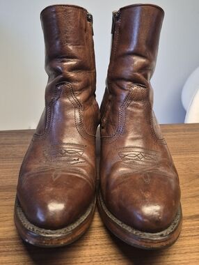 Men's Brown Leather Western Zip-Top Boots